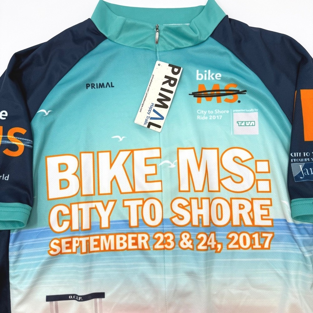 Primal Mens XL‎ Bike MS City to Shore 2017 Cycling Jersey Teal Short Sleeve NEW